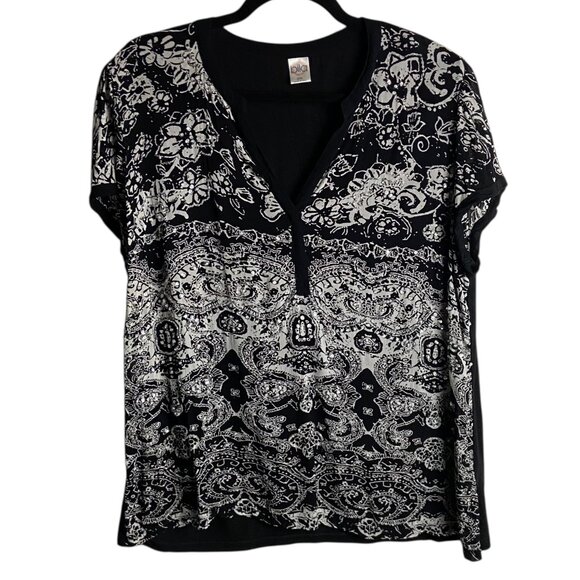 Bila Size XXL Black and White Beaded Blouse Sequins Embellished Semi Sheer Boho - Picture 1 of 6